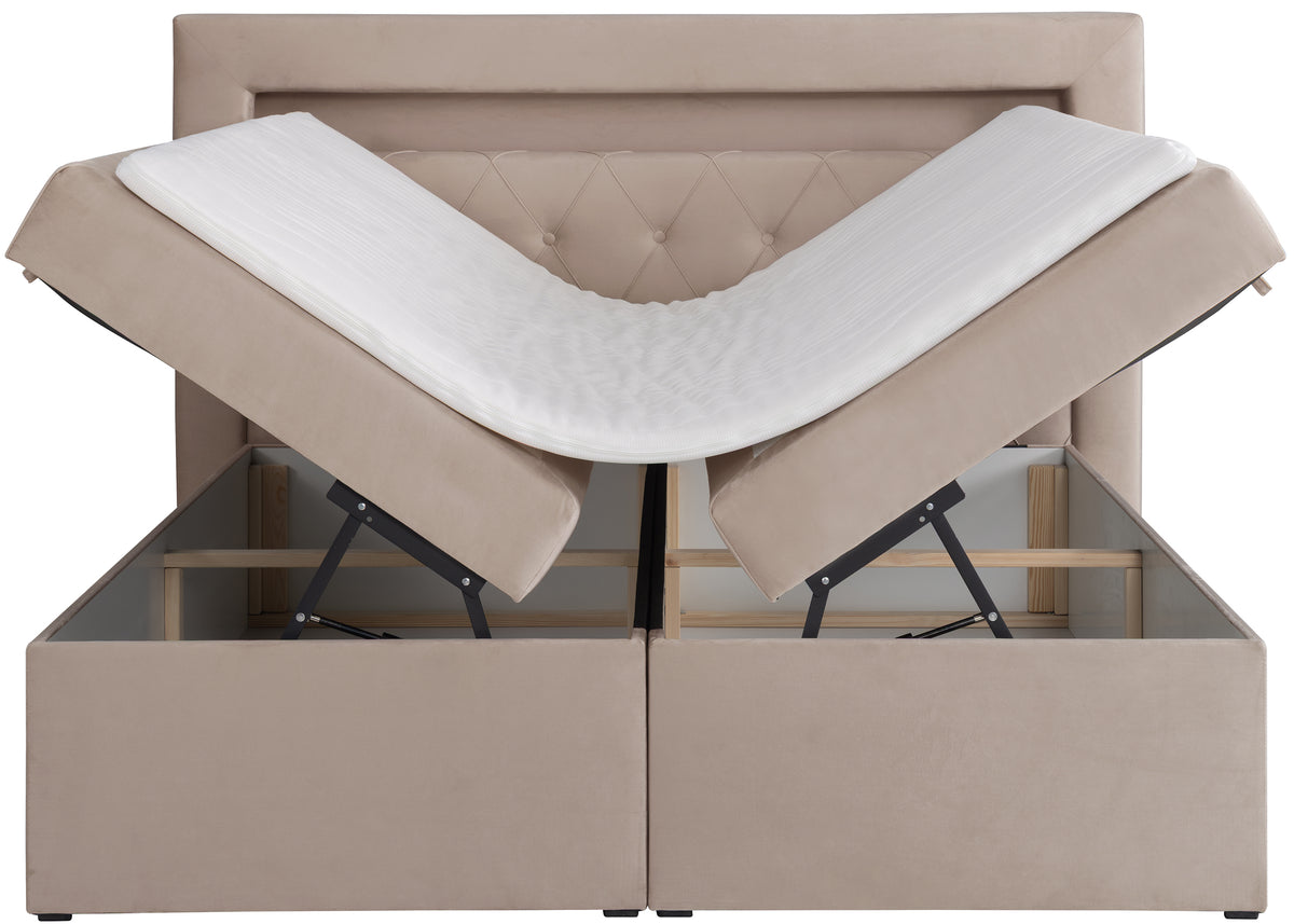 Kontinentalbett 160x200 cm Goldess mit Stauraum und LED-Beleuchtung, beige Samt