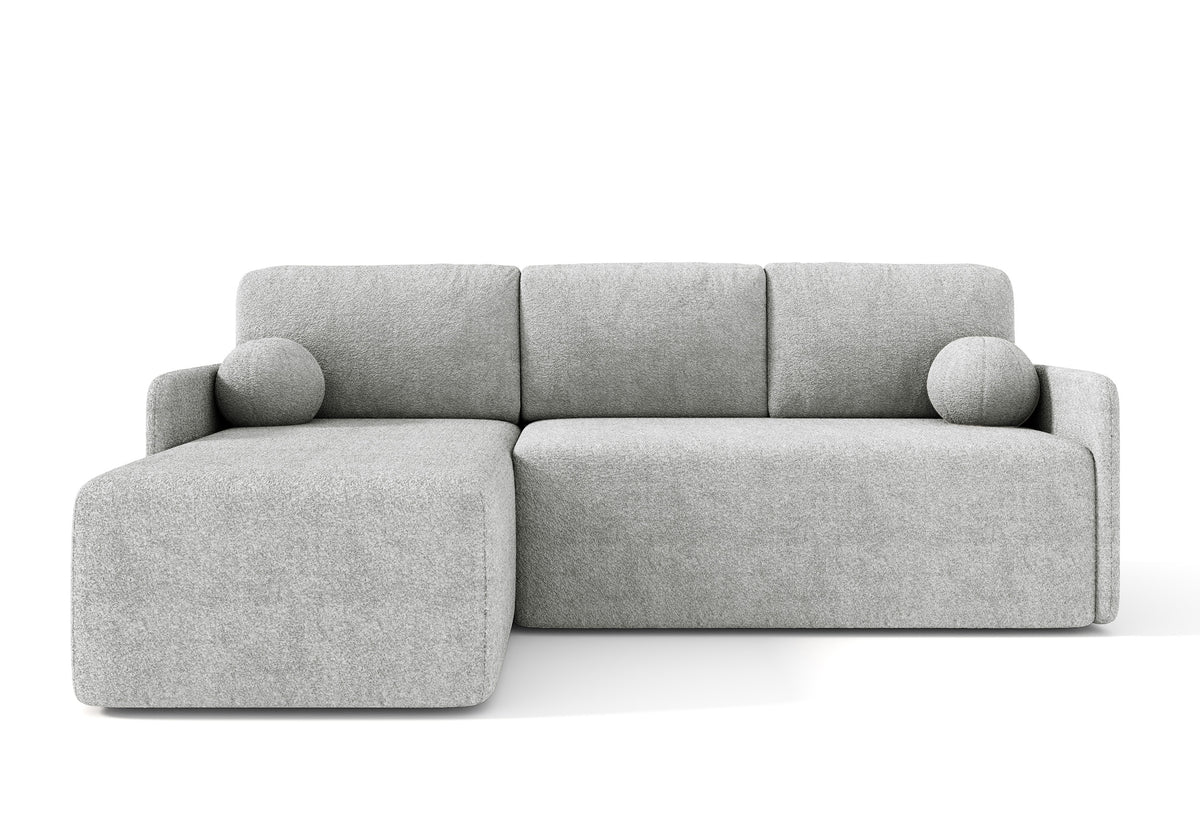 Canapé d'angle convertible Bloom en boucle gris avec rangement, réversible