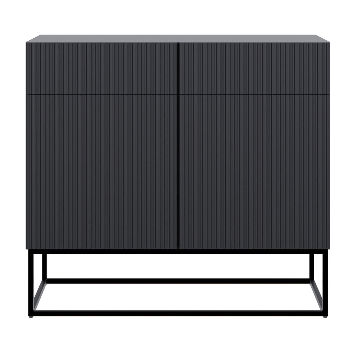 Commode 2 portes Veldio avec façade fraisée et 2 tiroirs 100 cm Noir avec pieds noirs