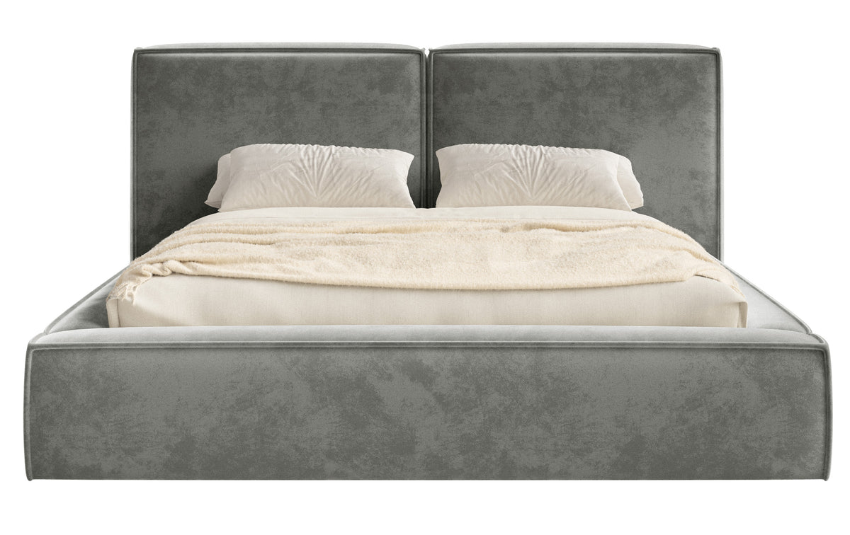 Polsterbett 140x200 cm Tilves mit Stauraum, Metallrahmen, grauer Samt