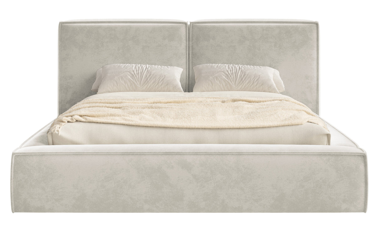 Polsterbett 160x200 cm Tilves mit Stauraum, Metallrahmen, grau-beiges Samt