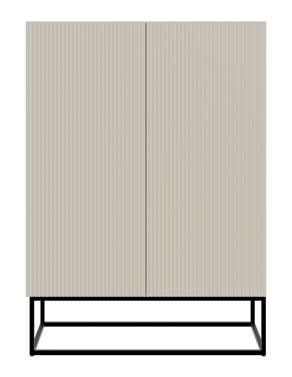 Commode 2 portes Veldio avec façade fraisée 90 cm Gris beige avec pieds noirs