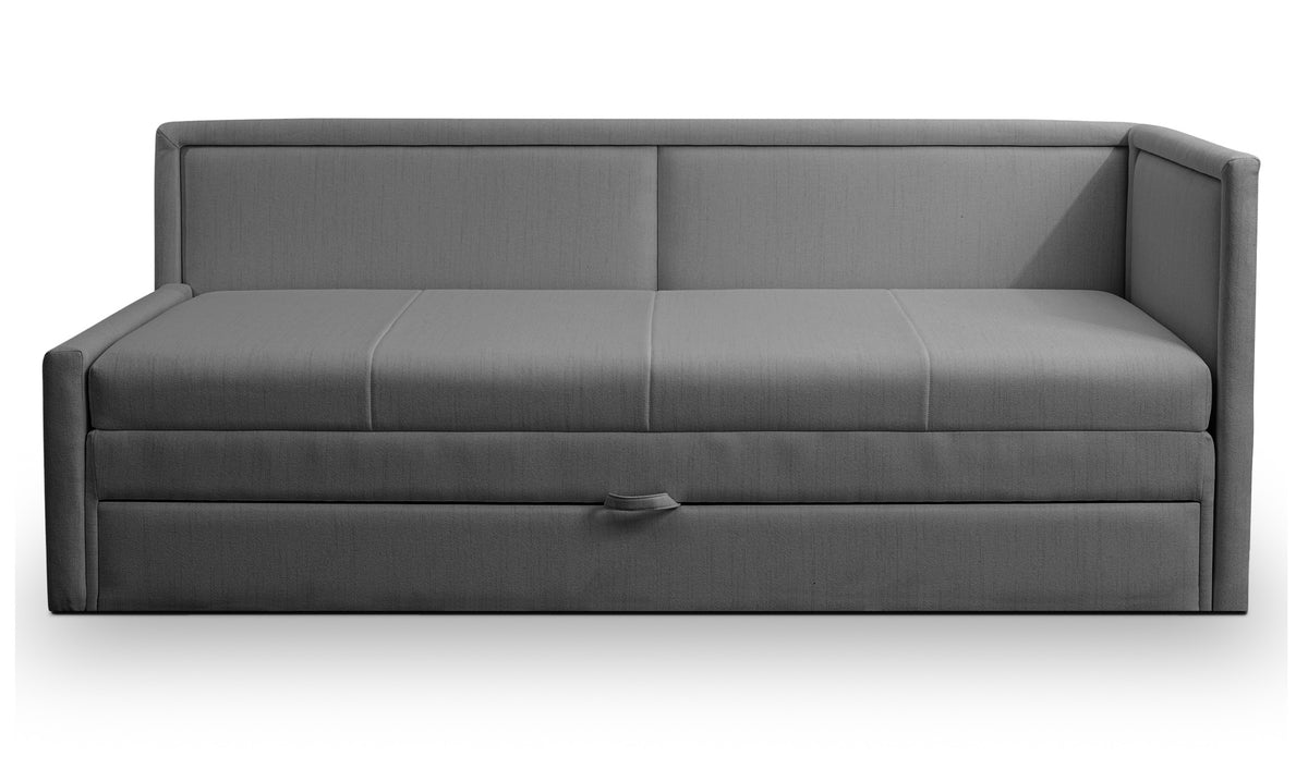 Lit jeune Caprili avec rangement, tissage gris foncé, universel