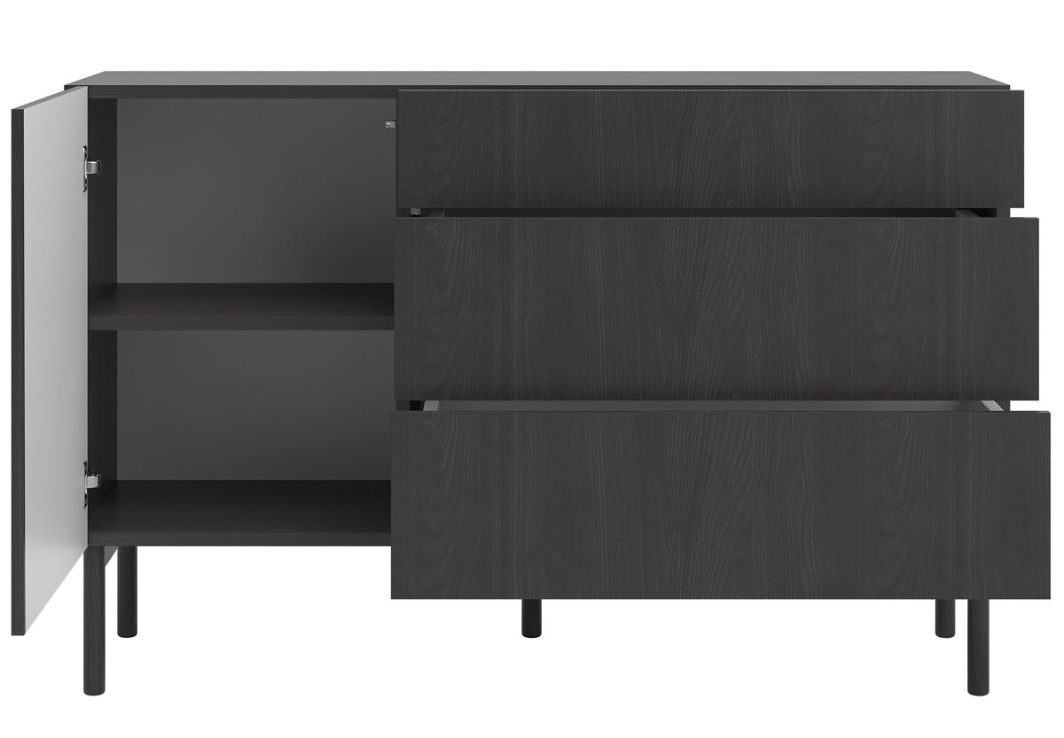 Commode 1 porte Nolie avec trois tiroirs 140 cm Frêne Portland Noir