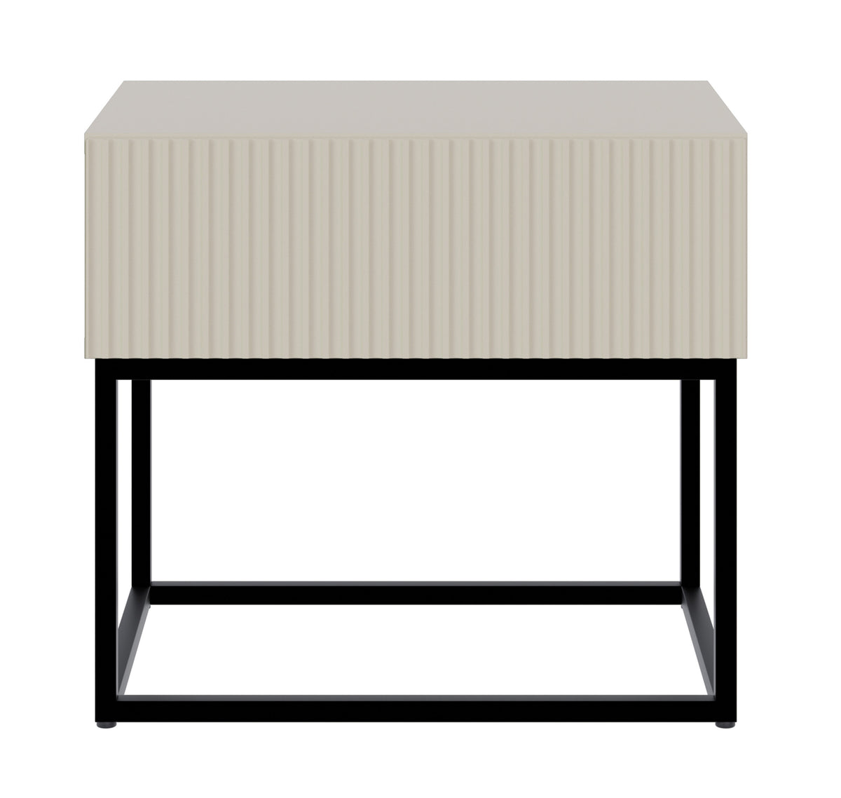 Table de chevet Veldio avec façade rainurée et tiroir 50 cm Gris beige avec pieds noirs