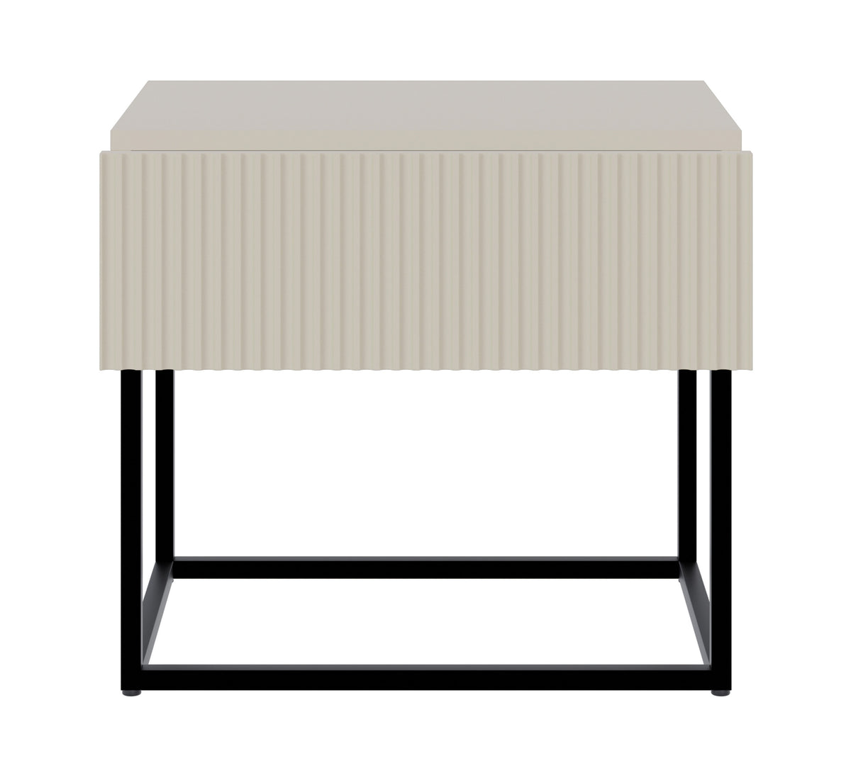 Table de chevet Veldio avec façade rainurée et tiroir 50 cm Gris beige avec pieds noirs