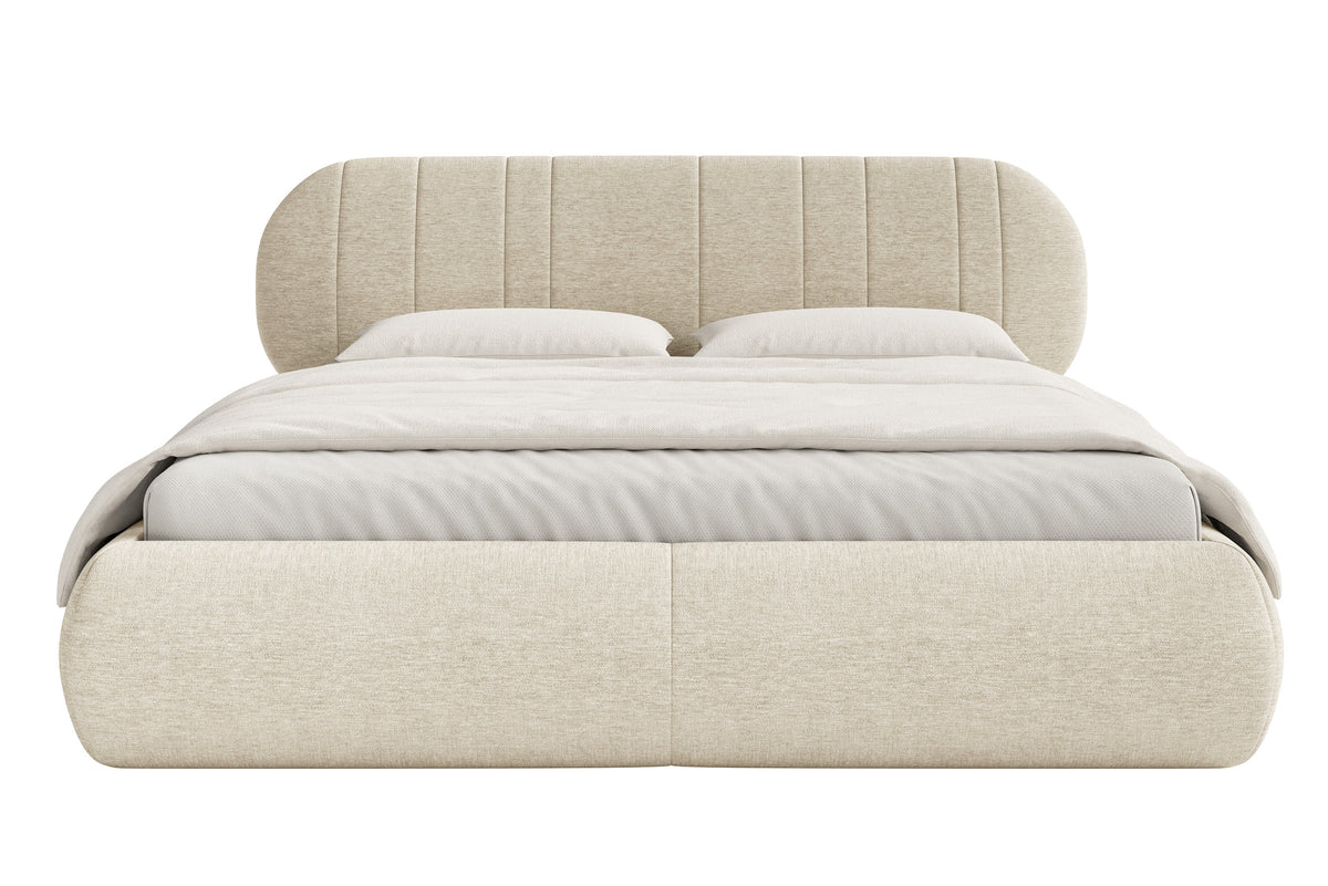 Gepolstertes Bett 140x200 cm Asmelio beige Geflecht