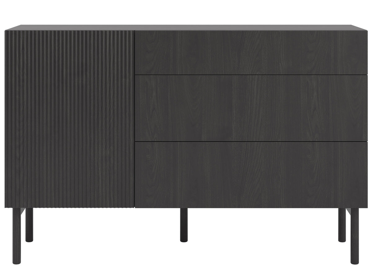 Commode 1 porte Nolie avec trois tiroirs 140 cm Frêne Portland Noir