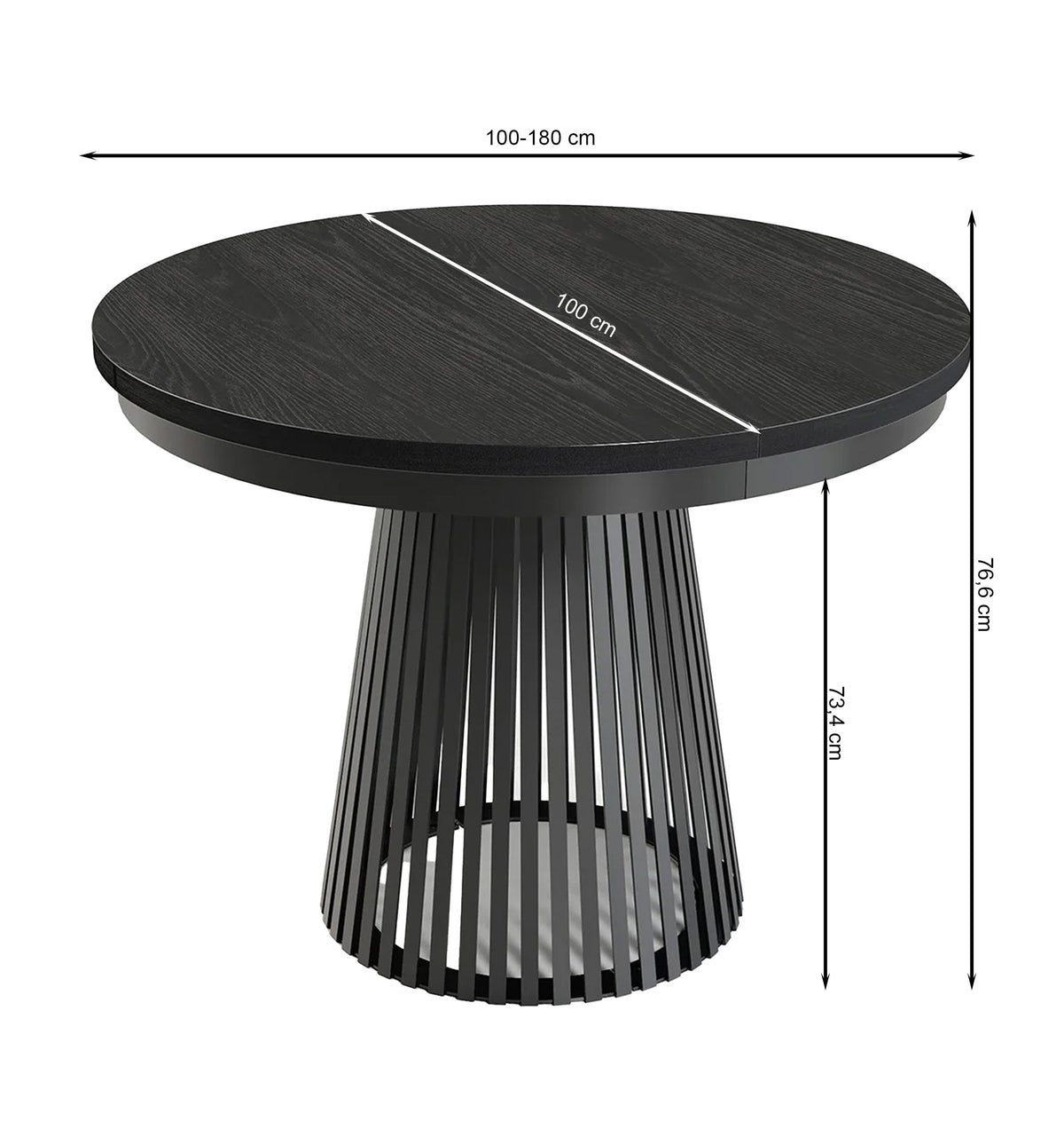 Ausziehbarer Esstisch Garda rund 100-180x100 cm schwarz/weiß