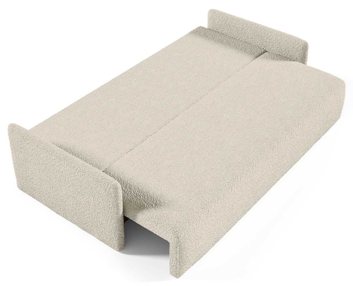 Canapé convertible Glove avec coffre de rangement beige bouclé