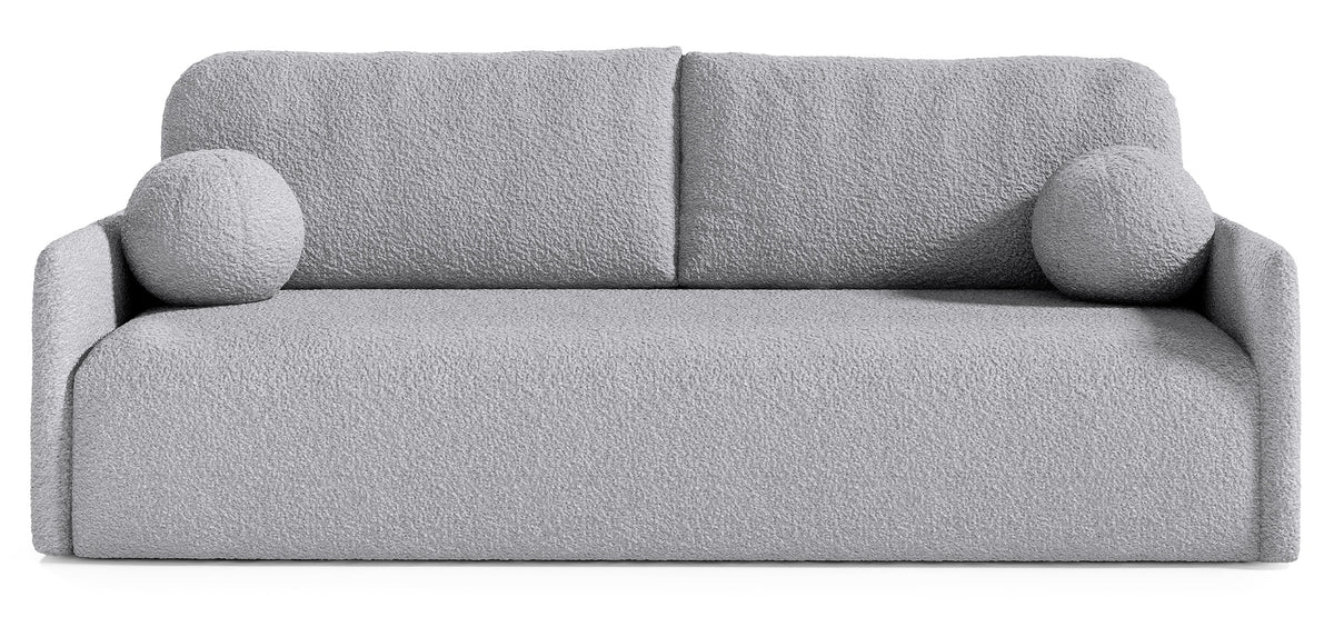 Canapé convertible Glove avec coffre de rangement pour la literie, tissu bouclé gris