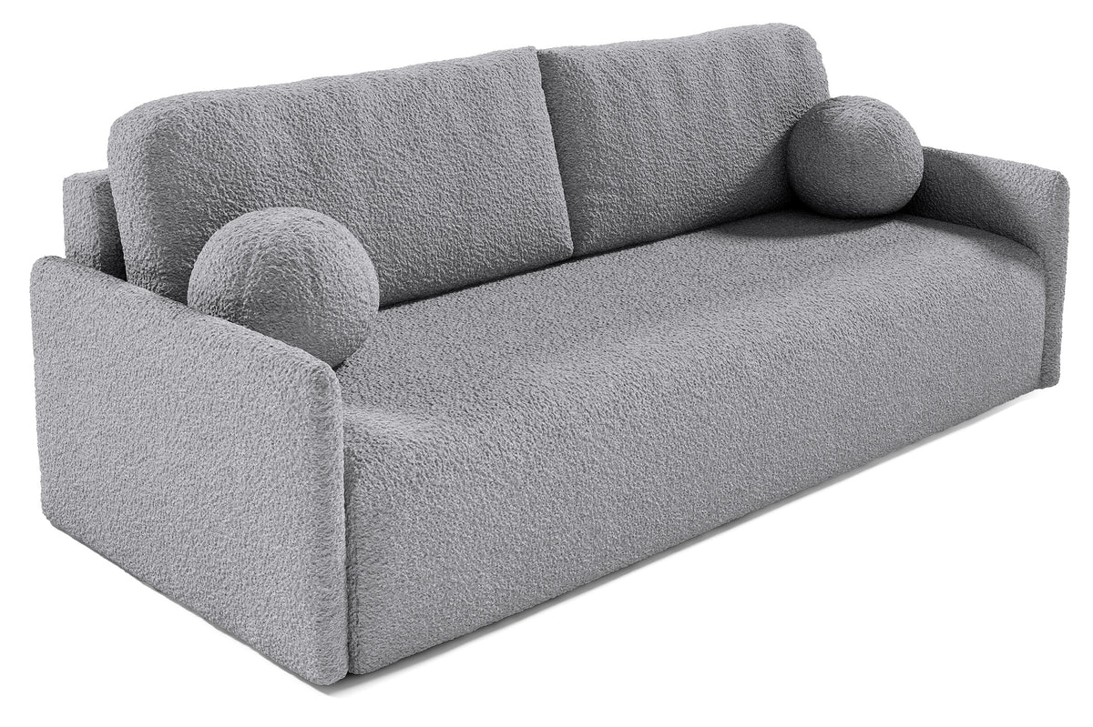 Canapé convertible Glove avec coffre de rangement pour la literie, tissu bouclé gris