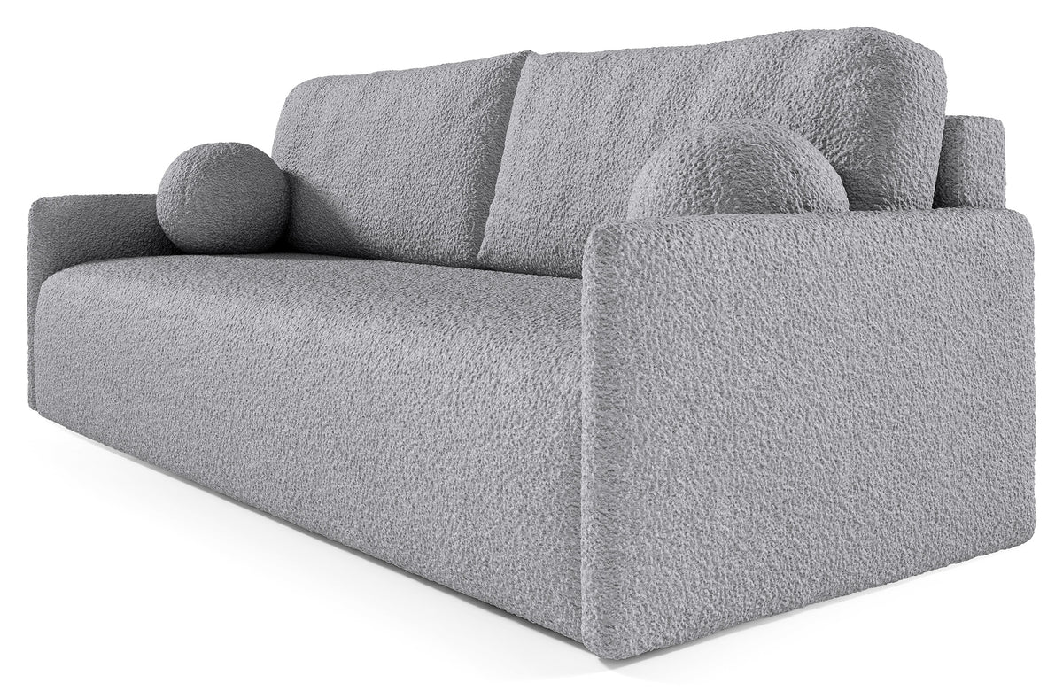 Canapé convertible Glove avec coffre de rangement pour la literie, tissu bouclé gris
