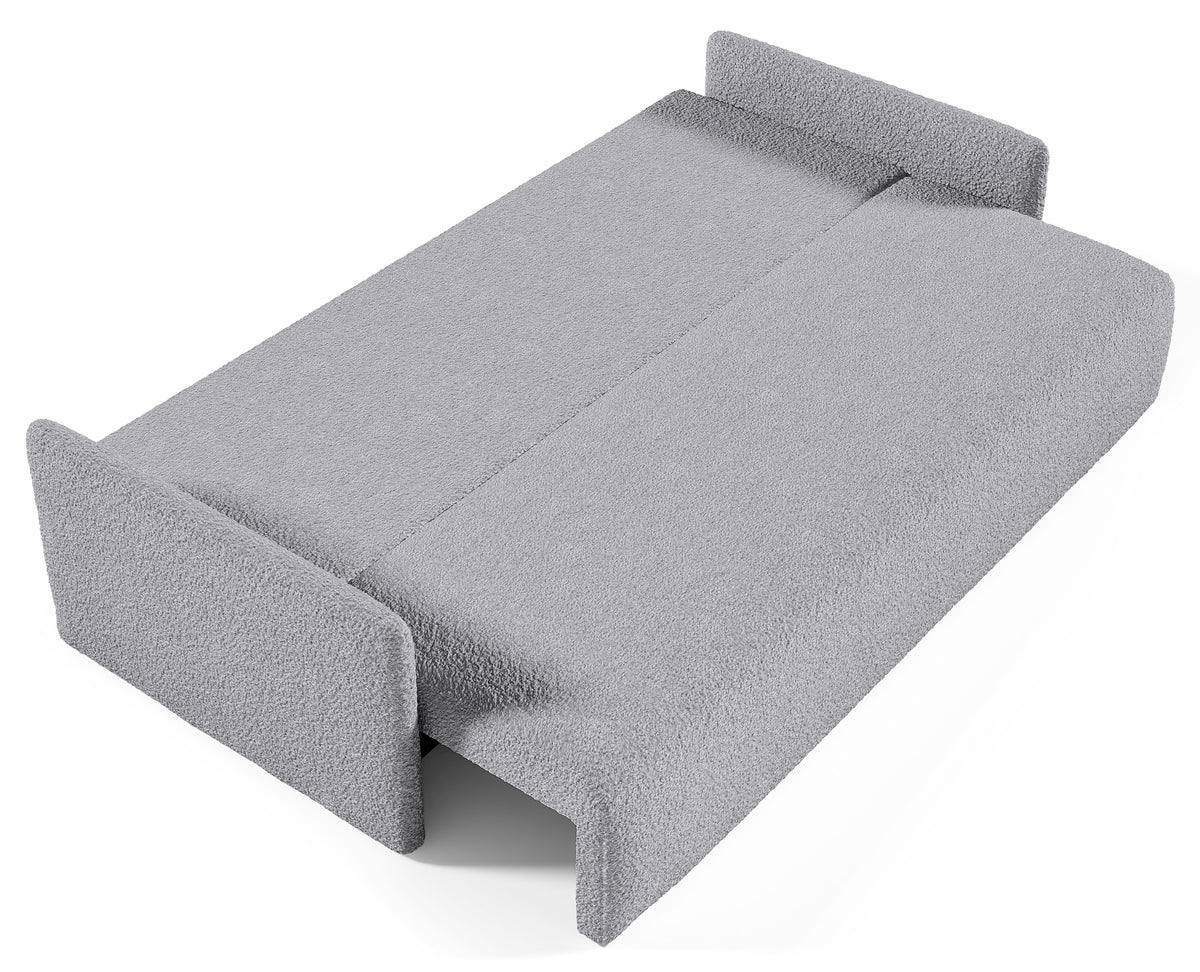 Canapé convertible Glove avec coffre de rangement pour la literie, tissu bouclé gris