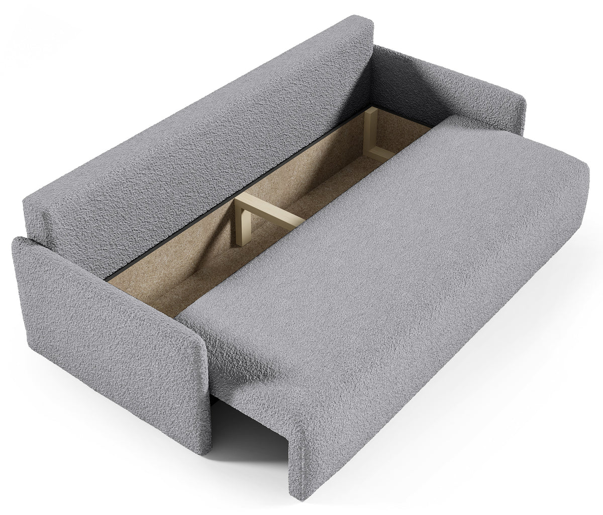 Canapé convertible Glove avec coffre de rangement pour la literie, tissu bouclé gris