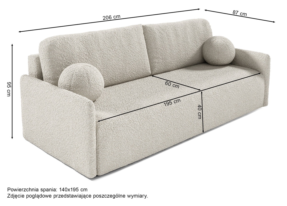 Canapé convertible Glove avec coffre de rangement beige bouclé