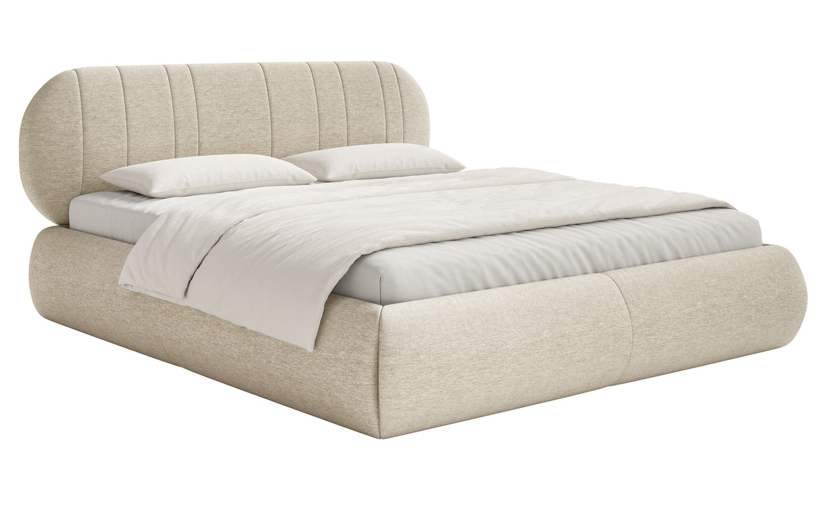 Gepolstertes Bett 140x200 cm Asmelio beige Geflecht