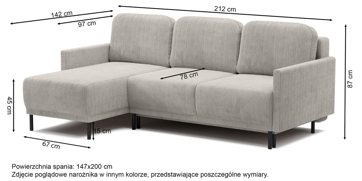 Ausziehbare Eckcouch Hamiel, L-förmig, mit Stauraum, universell, beige Cord