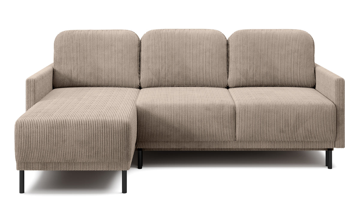 Ausziehbare Eckcouch Hamiel, L-förmig, mit Stauraum, universell, beige Cord