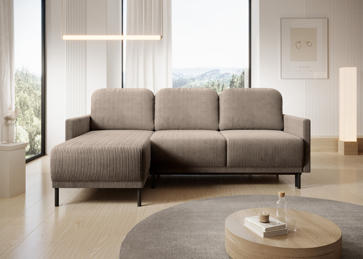 Ausziehbare Eckcouch Hamiel, L-förmig, mit Stauraum, universell, beige Cord
