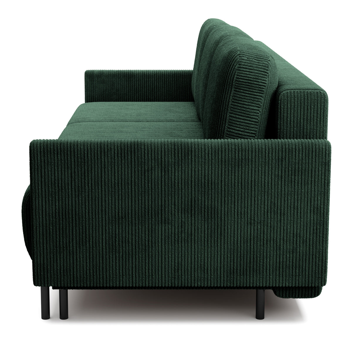 Dreisitziges ausklappbares Sofa Hamiel mit Stauraum, dunkelgrüner Cord