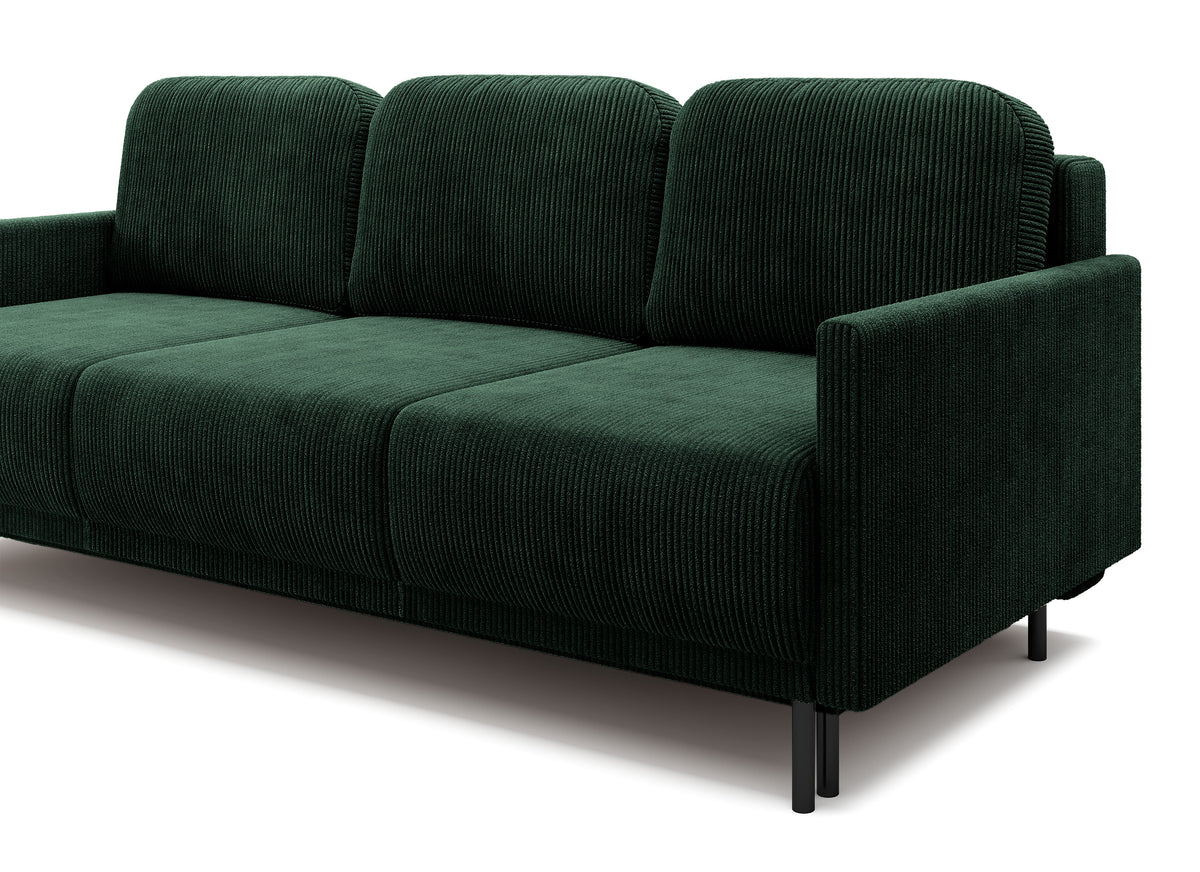 Dreisitziges ausklappbares Sofa Hamiel mit Stauraum, dunkelgrüner Cord