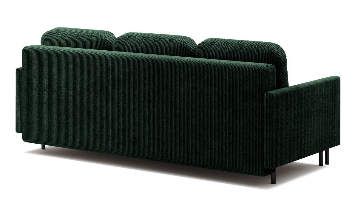 Dreisitziges ausklappbares Sofa Hamiel mit Stauraum, dunkelgrüner Cord