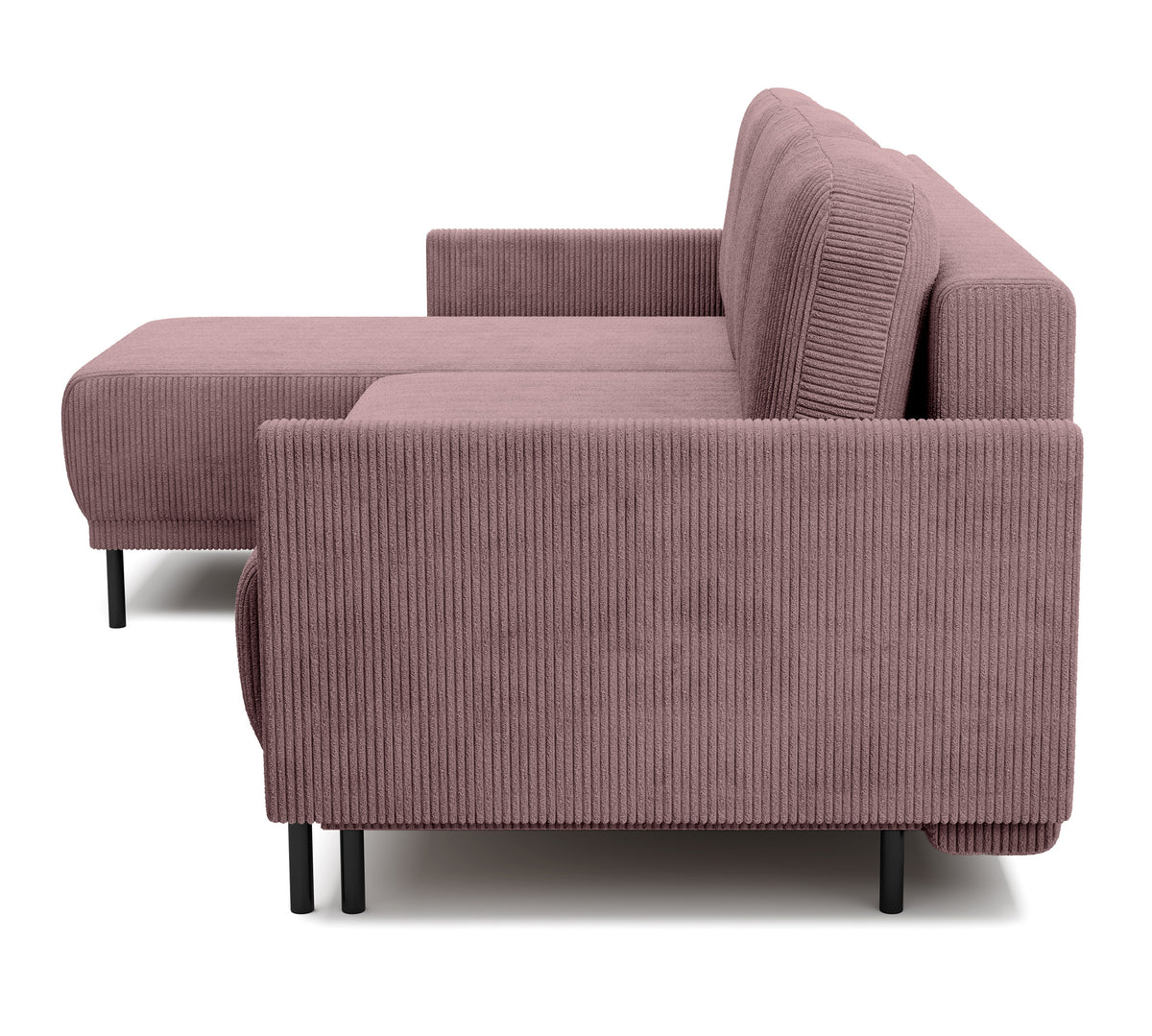 Canapé d'angle convertible Hamiel en L avec rangement, universel, velours côtelé lilas