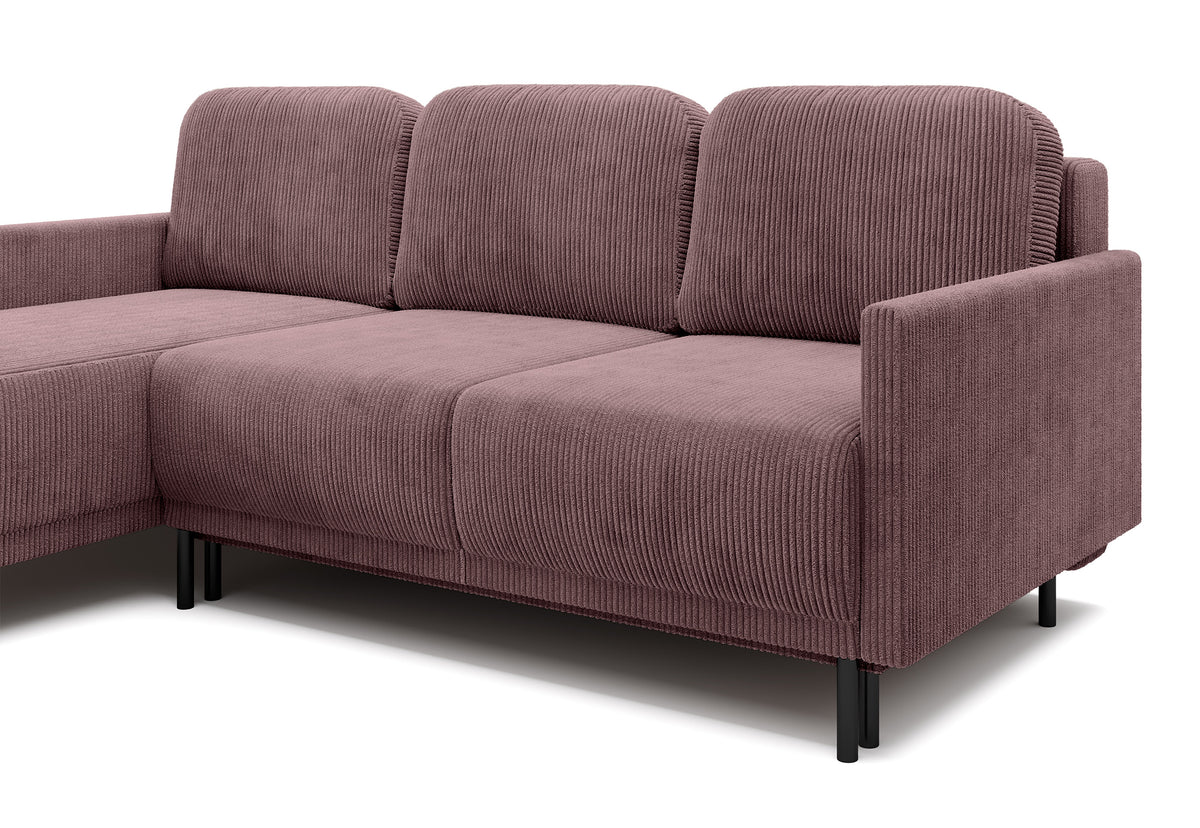 Canapé d'angle convertible Hamiel en L avec rangement, universel, velours côtelé lilas
