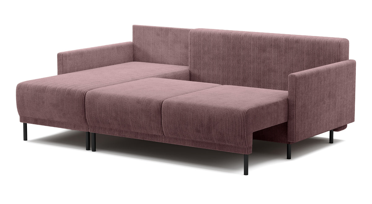 Canapé d'angle convertible Hamiel en L avec rangement, universel, velours côtelé lilas