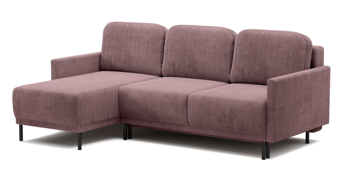 Canapé d'angle convertible Hamiel en L avec rangement, universel, velours côtelé lilas