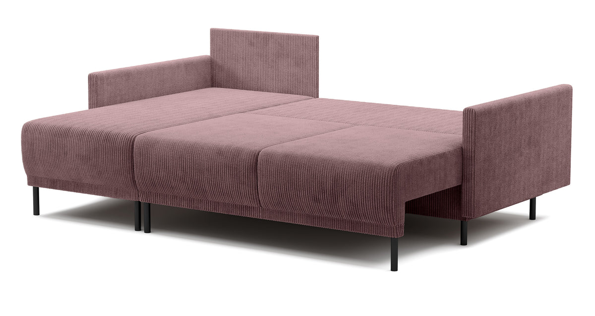 Canapé d'angle convertible Hamiel en L avec rangement, universel, velours côtelé lilas