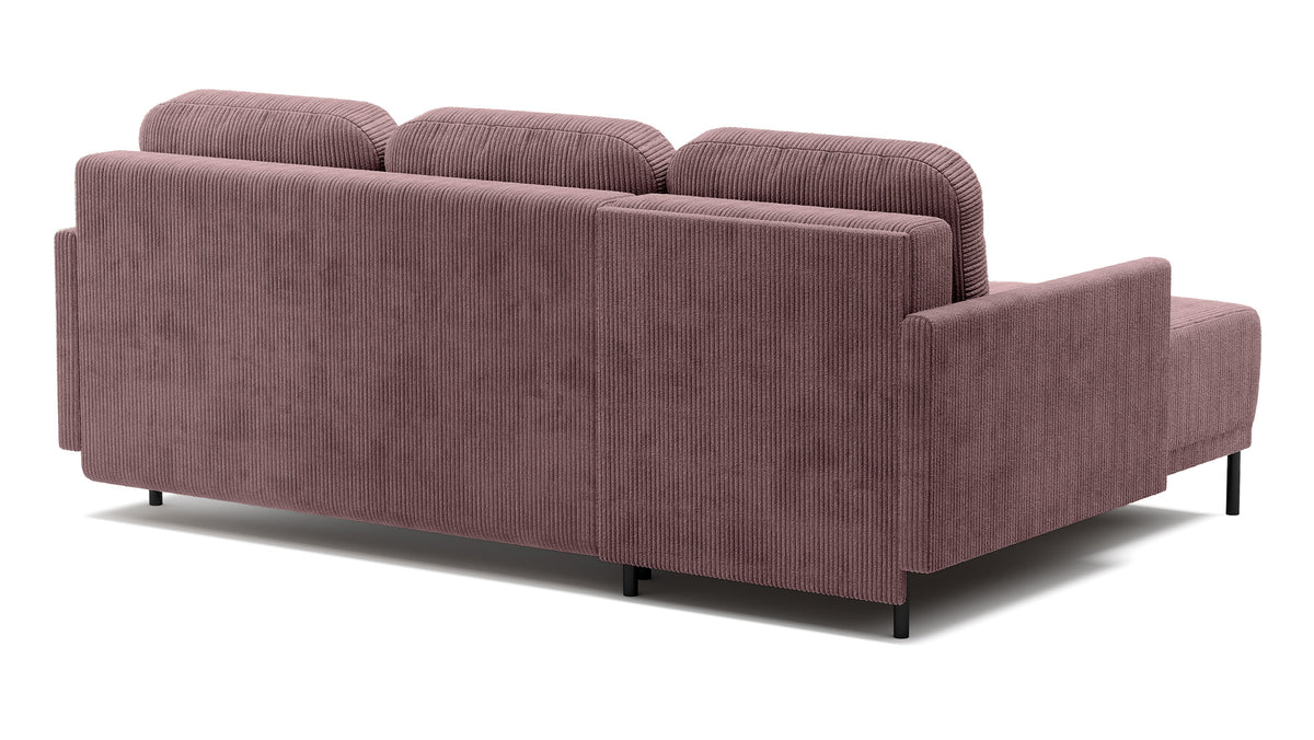 Canapé d'angle convertible Hamiel en L avec rangement, universel, velours côtelé lilas