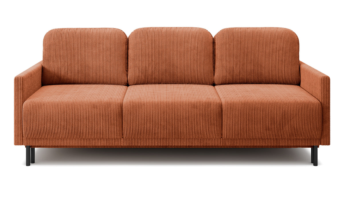 Dreisitziges ausklappbares Sofa Hamiel mit Stauraum, kupferfarbener Cord