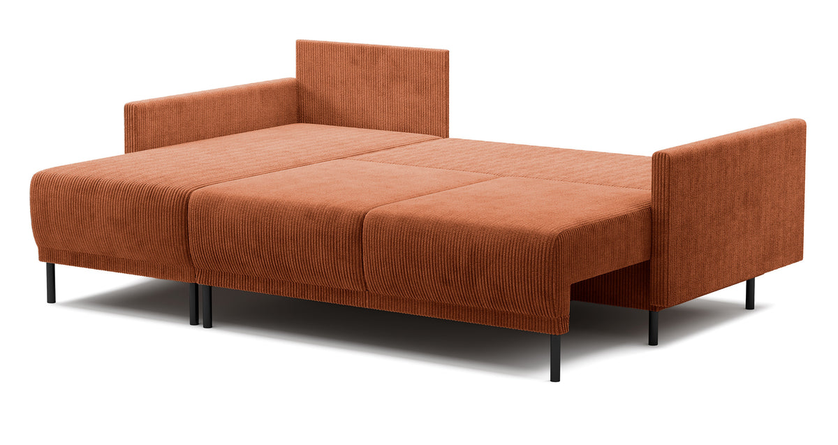 Canapé d'angle convertible Hamiel en velours côtelé cuivre universel avec coffre de rangement