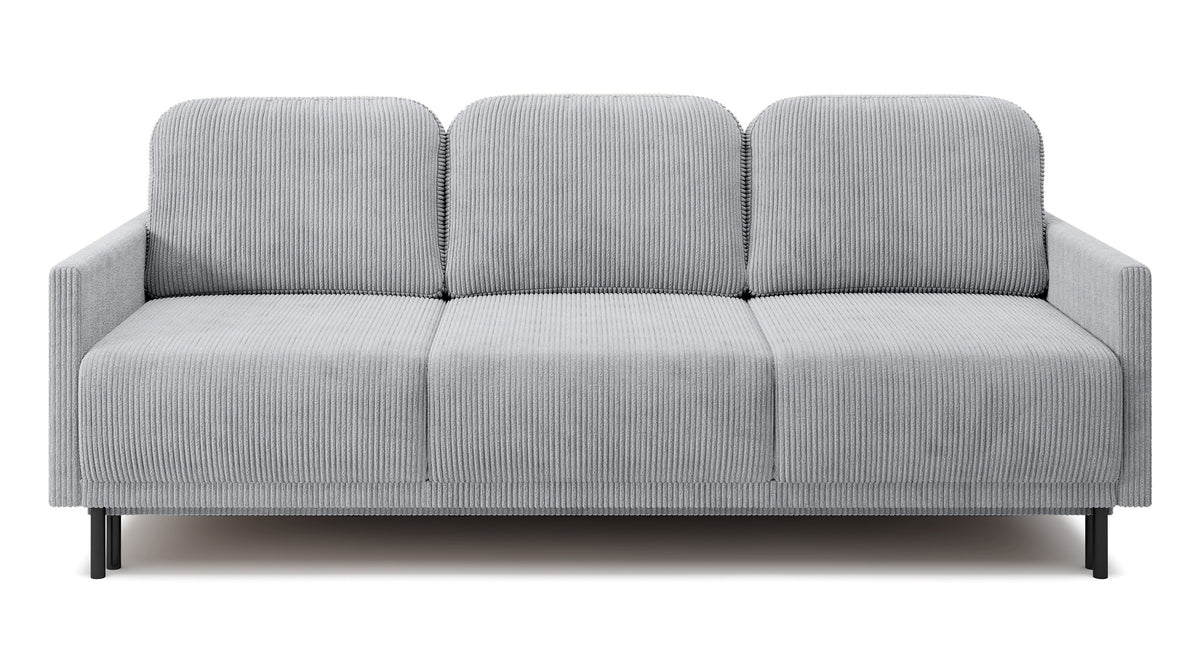 Dreisitziges ausklappbares Sofa Hamiel mit Stauraum, hellgrauer Cordstoff