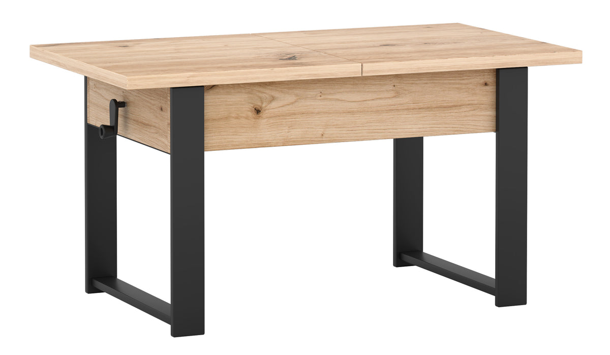 Table basse extensible Hugo 120(157)x67 cm chêne artisan avec pieds noirs