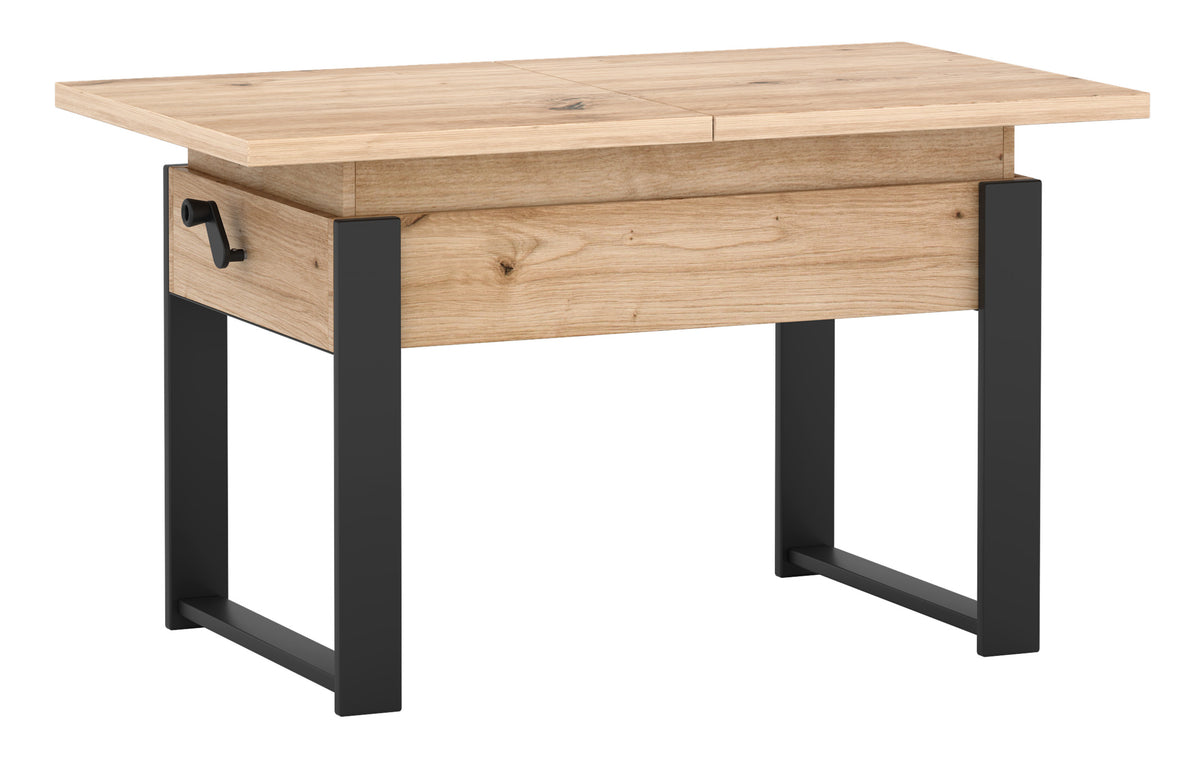 Table basse extensible Hugo 120(157)x67 cm chêne artisan avec pieds noirs