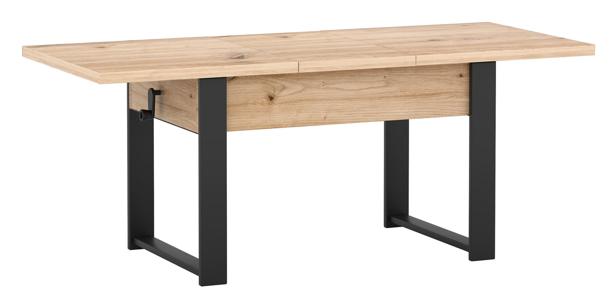 Table basse extensible Hugo 120(157)x67 cm chêne artisan avec pieds noirs