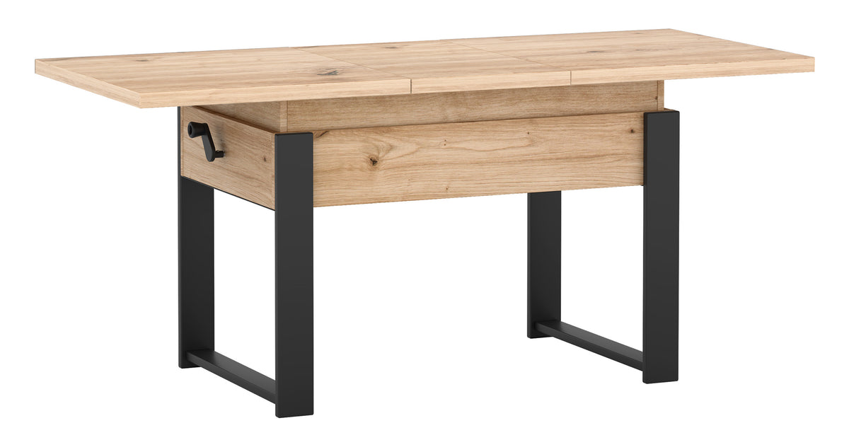 Table basse extensible Hugo 120(157)x67 cm chêne artisan avec pieds noirs