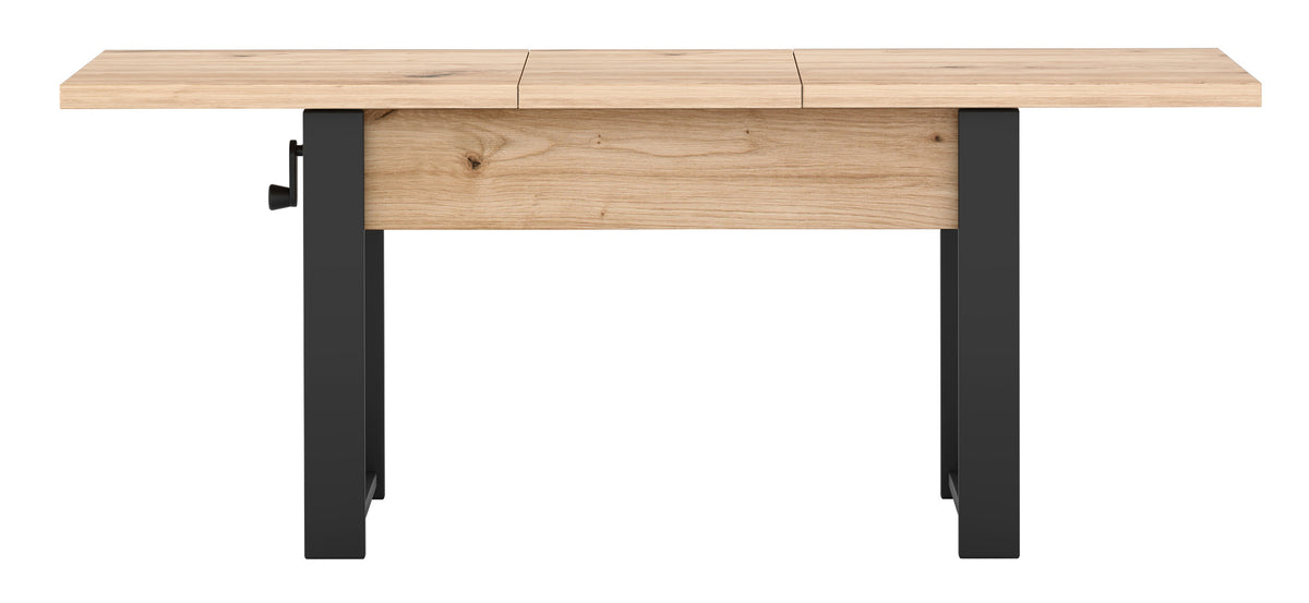 Table basse extensible Hugo 120(157)x67 cm chêne artisan avec pieds noirs