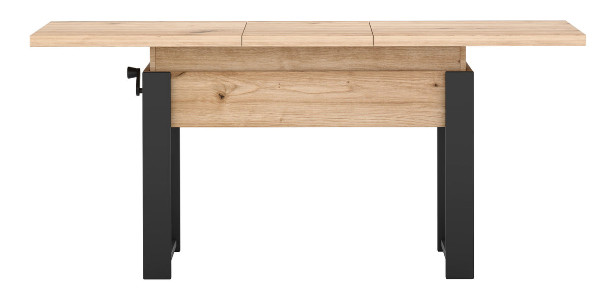 Table basse extensible Hugo 120(157)x67 cm chêne artisan avec pieds noirs
