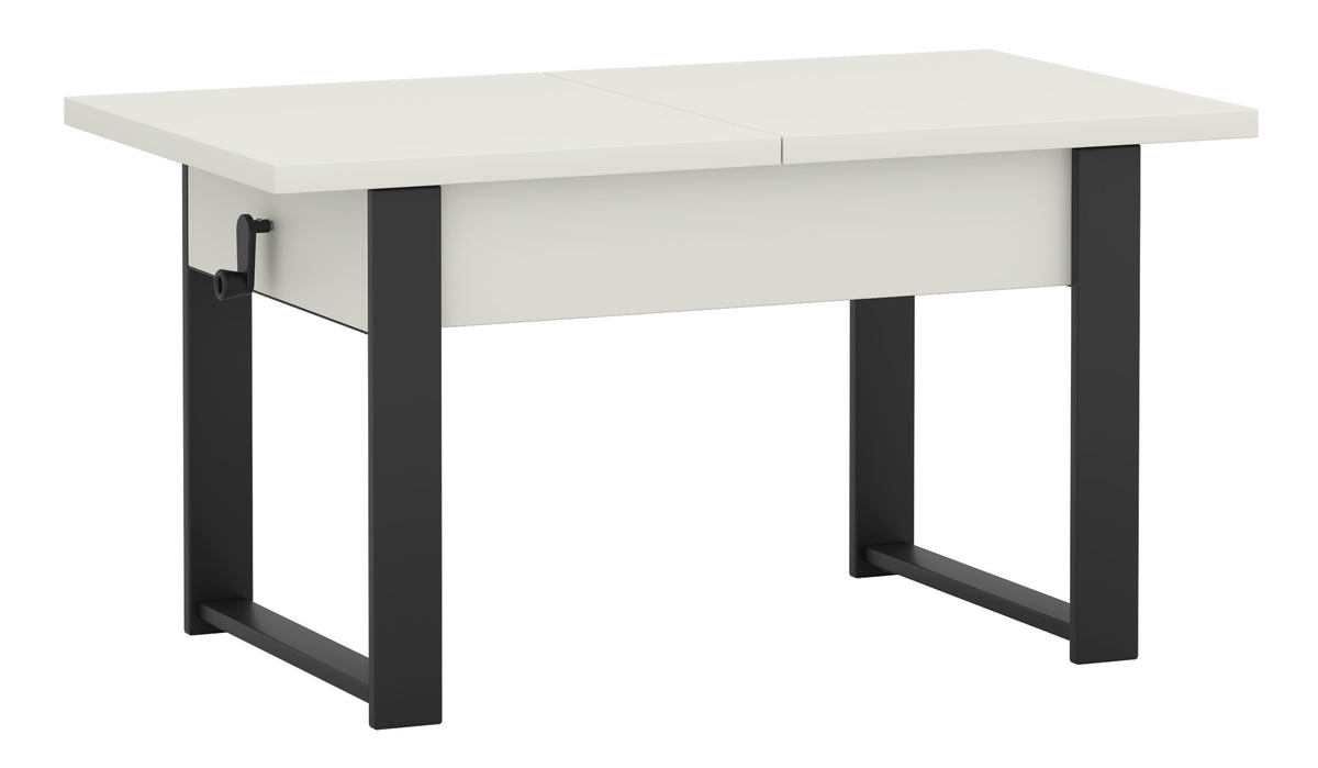 Ausziehbarer Couchtisch Hugo 120(157)x67 cm Alpenweiß mit schwarzen Beinen