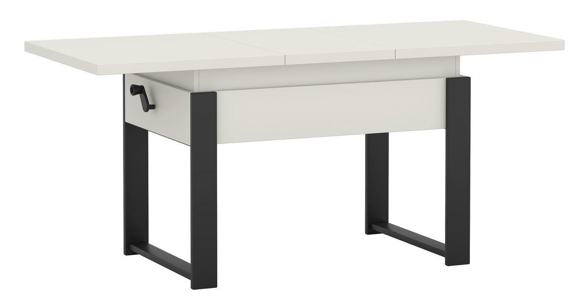 Ausziehbarer Couchtisch Hugo 120(157)x67 cm Alpenweiß mit schwarzen Beinen