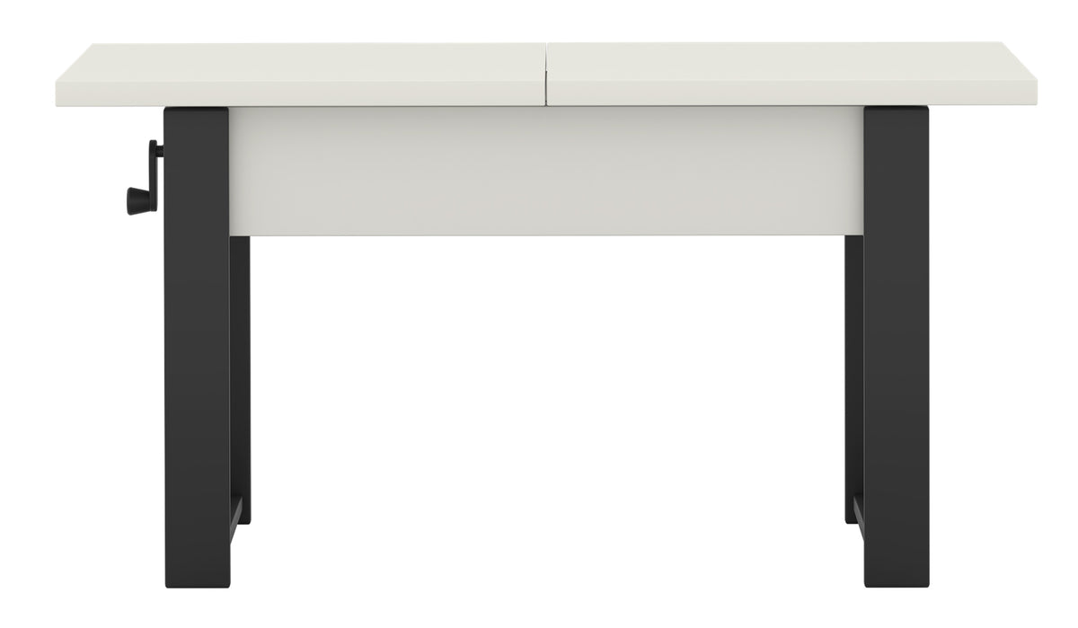 Ausziehbarer Couchtisch Hugo 120(157)x67 cm Alpenweiß mit schwarzen Beinen