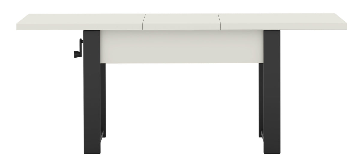 Ausziehbarer Couchtisch Hugo 120(157)x67 cm Alpenweiß mit schwarzen Beinen