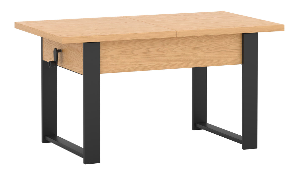 Table basse extensible Hugo 120(157)x67 cm chêne bookmatch avec pieds noirs