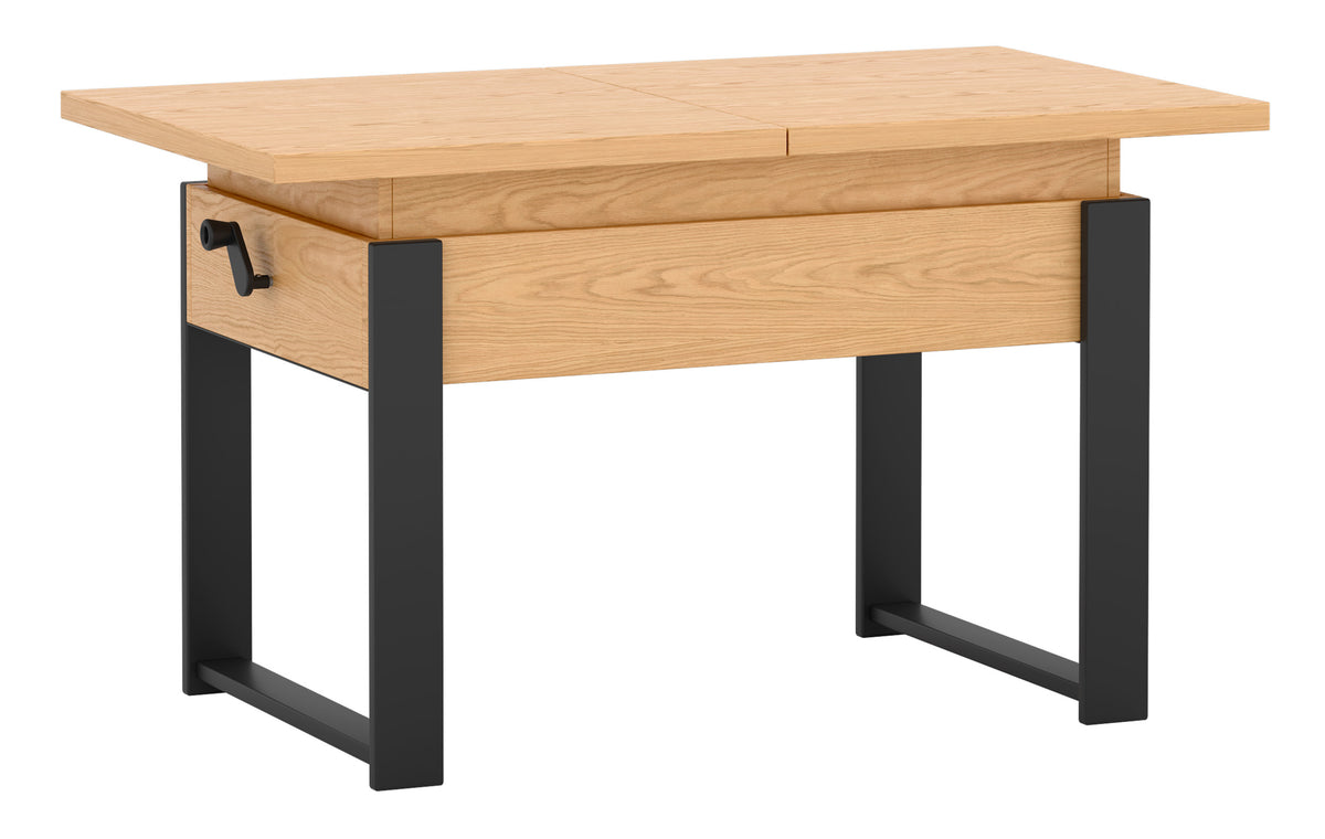 Table basse extensible Hugo 120(157)x67 cm chêne bookmatch avec pieds noirs