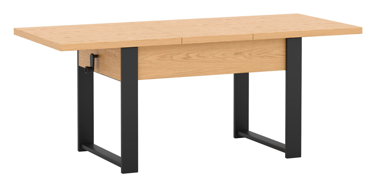 Table basse extensible Hugo 120(157)x67 cm chêne bookmatch avec pieds noirs