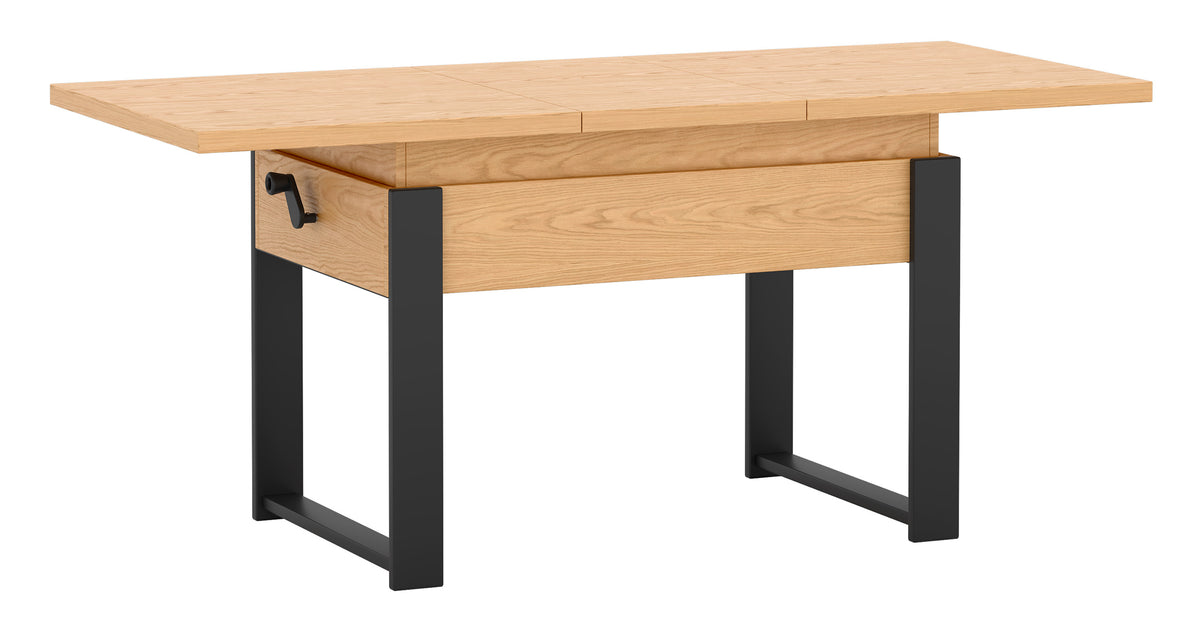Table basse extensible Hugo 120(157)x67 cm chêne bookmatch avec pieds noirs